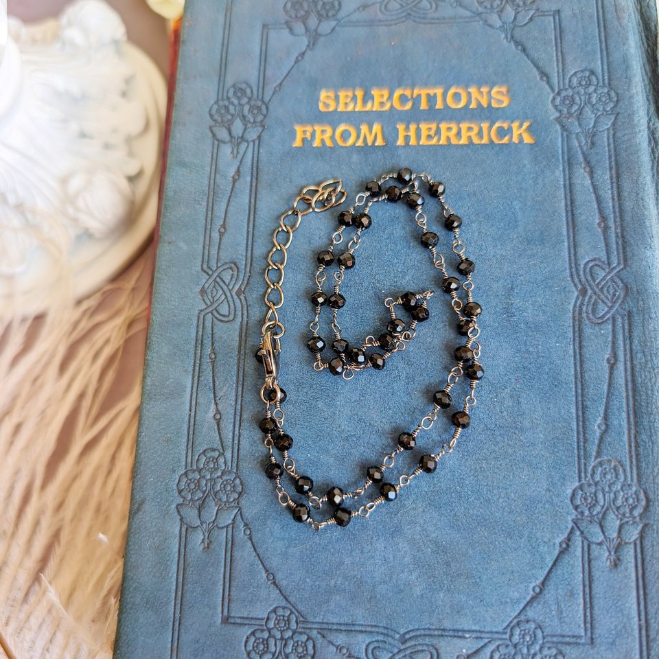 Black Bead Choker Necklace, Gothic Jewelry, Black Goth Wedding, Retro Vintage Style, Rosary Gift for Her