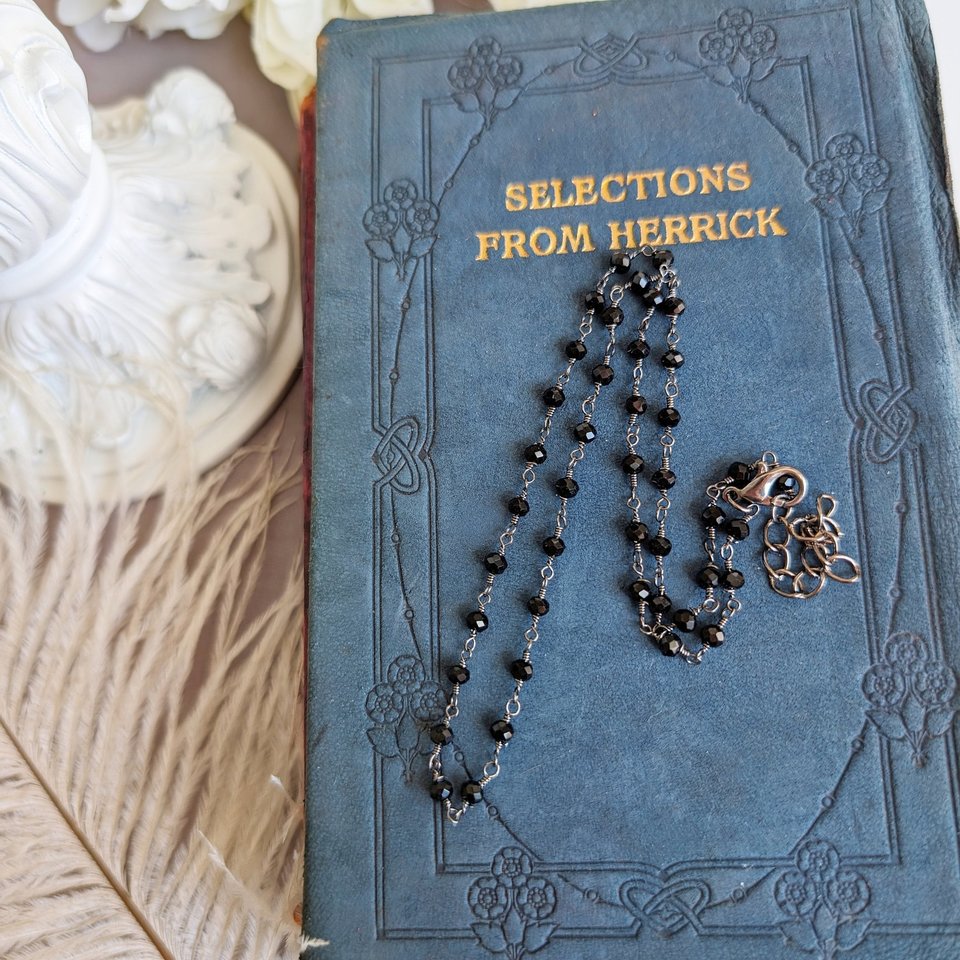 Black Bead Choker Necklace, Gothic Jewelry, Black Goth Wedding, Retro Vintage Style, Rosary Gift for Her