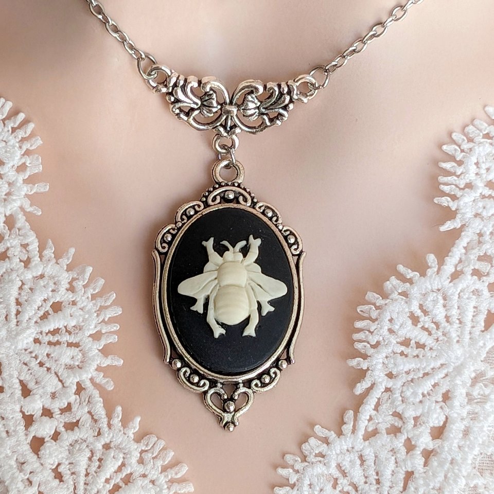 Bee Cameo Necklace, Silver Bumble Bee Pendant, Necklaces for Women, Bee Jewelry, Girlfriend Gift, Best Friend Gifts, Graduation Gift