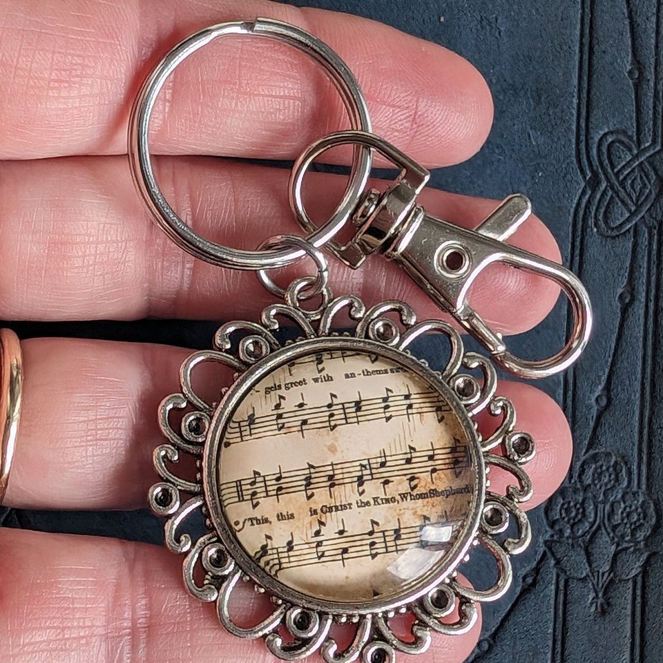 Vintage Sheet Music Keychain, Music Note Bag Charm, Musician Gift for Music Teacher