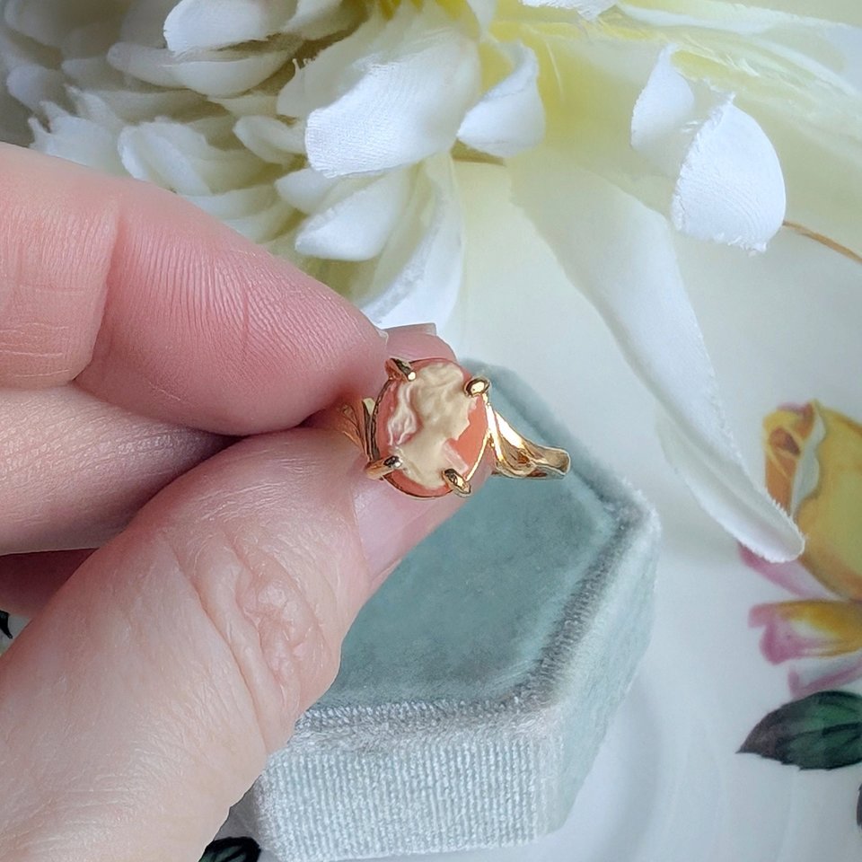 Carnelian Cameo Ring, Gold Vermeil 925 Sterling Silver Ring, Victorian Ring, Vintage Style Cameo Jewelry, Adjustable Size Ring