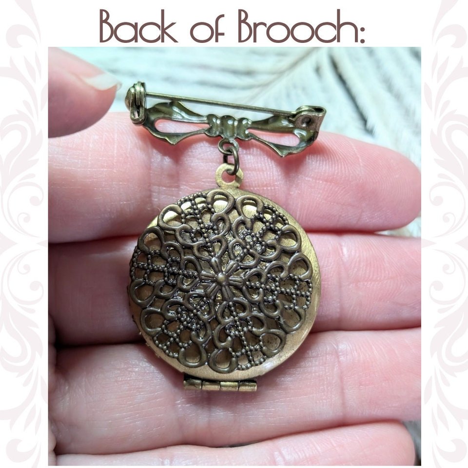 Filigree Locket Brooch, Bridal Bouquet Charm, Round Locket Pin, Vintage Style, Wedding Memory Pin, Bride Wedding Gift for Her