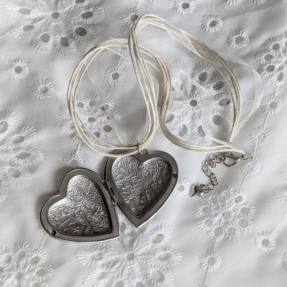 Puffy Heart Choker Necklace, Silver Photo Locket Memory Pendant, Keepsake Gift for Her