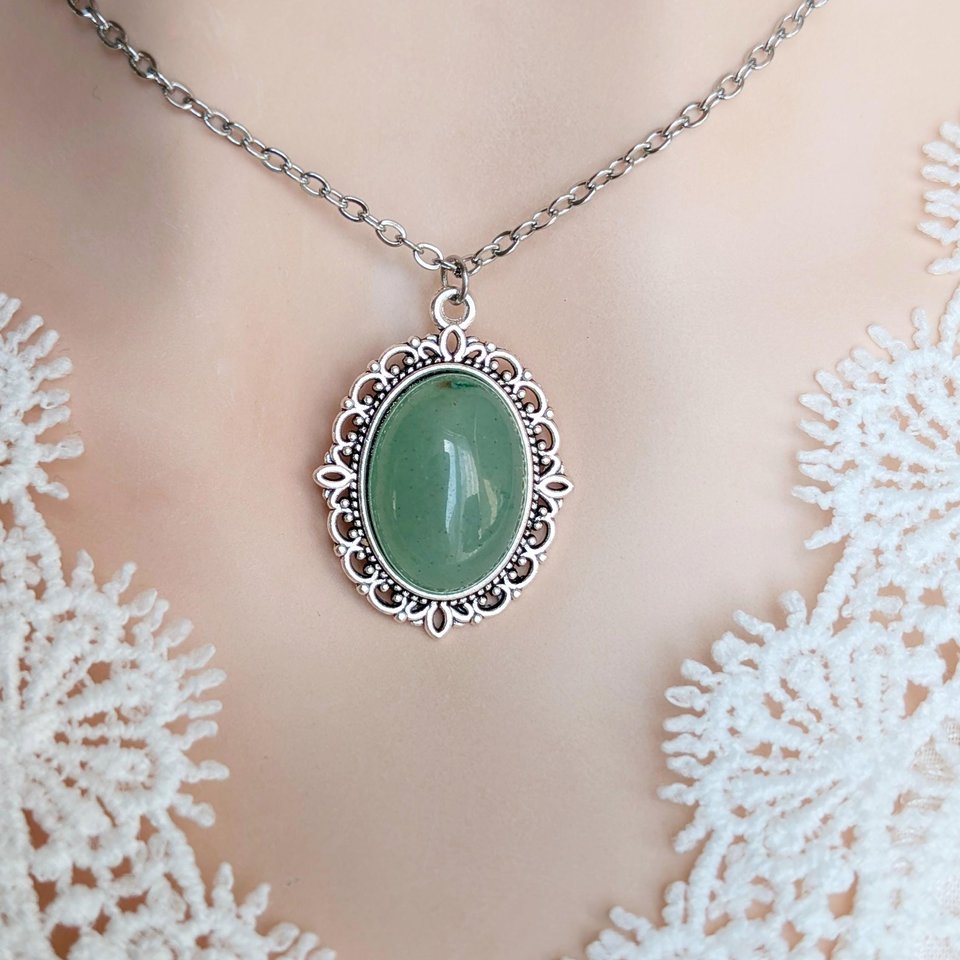 Aventurine Necklace, Natural Green Gemstone Pendant, Healing Crystal Jewelry, Boho Chic Necklace