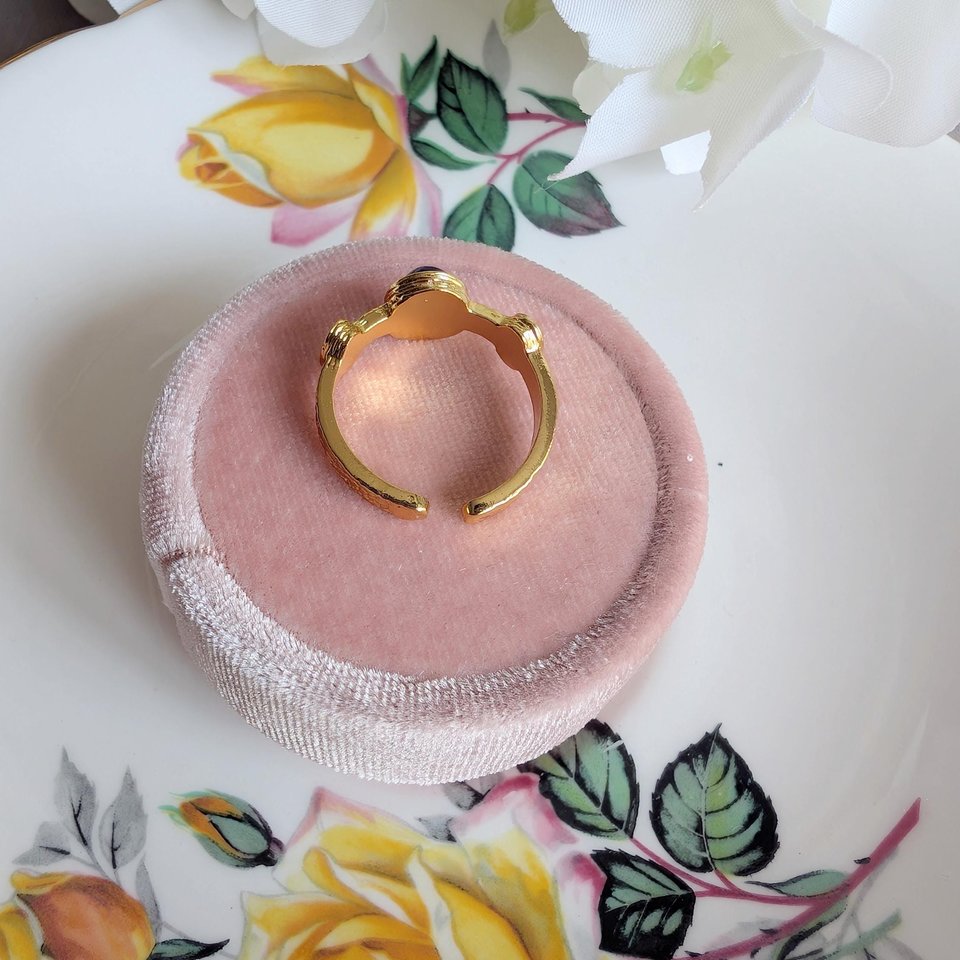 Victorian Style Cameo Ring: Adjustable Gold Brass Statement Jewelry
