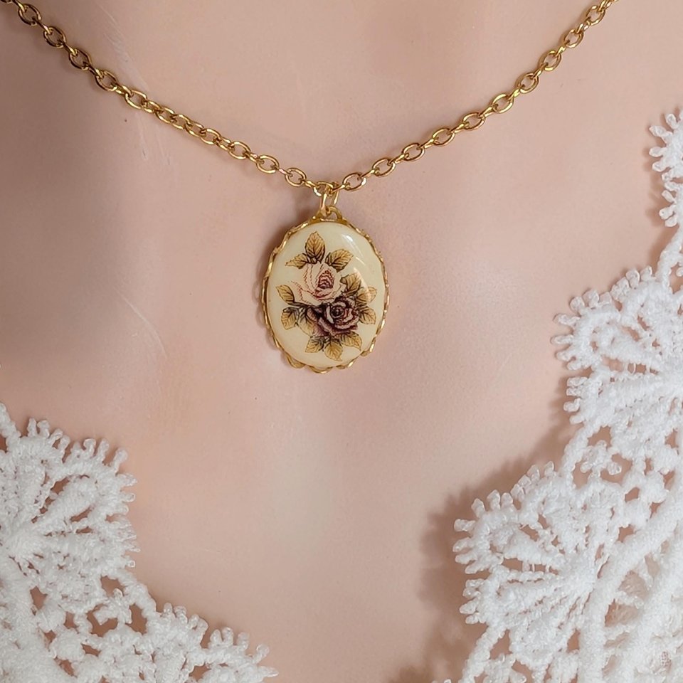 Regency Rose Necklace, Vintage Inspired, Historical Costume Jewelry
