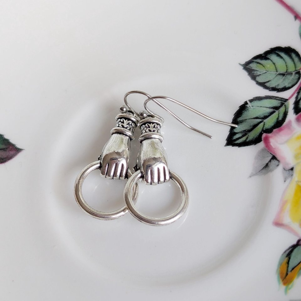 Victorian Hand Earrings in Silver Finish, Gothic Vintage Inspired Jewelry