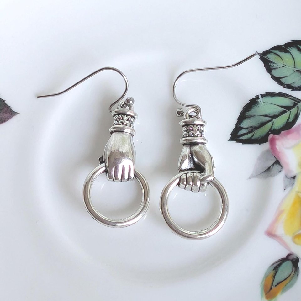Victorian Hand Earrings in Silver Finish, Gothic Vintage Inspired Jewelry