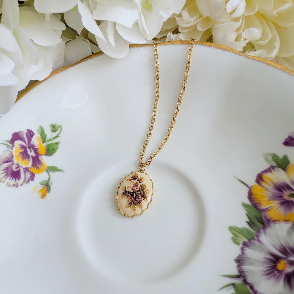 Regency Rose Necklace, Vintage Inspired, Historical Costume Jewelry
