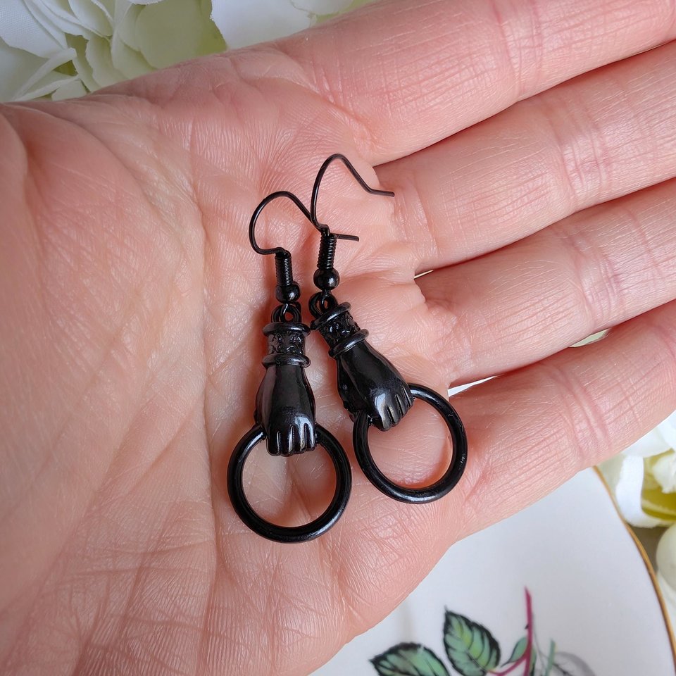 Black Victorian Hand Earrings, Gothic Vintage Inspired Jewelry