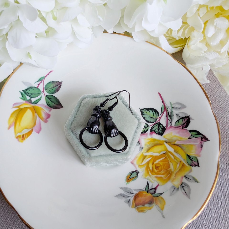 Black Victorian Hand Earrings, Gothic Vintage Inspired Jewelry