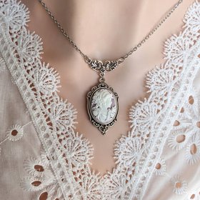 Goddess Cameo Necklace, Victorian Cameo Jewelry, Vintage Wedding 