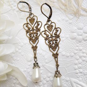 Pearl Filigree Earrings, Vintage Style Wedding Jewelry
