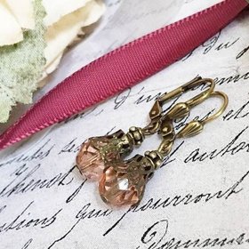 Vintage Style Earrings, Blush Pink Earrings, Regency Era Jewelry, Antique Style Drop Earrings, Gift for Her