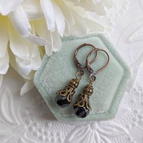 Onyx Drop Earrings, Regency Era Earrings, Vintage Style Earrings, Victorian Earrings, Art Nouveau Era, Historical Costume Jewelry