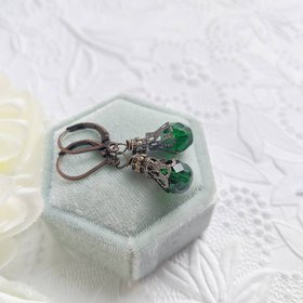 Emerald green earrings antique style 1920s jewelry for women, emerald green earrings, May birthday gift ideas for her, St Patrick's Day