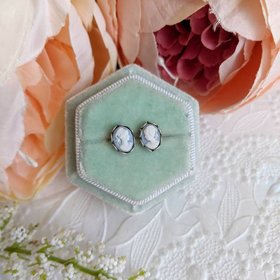 Wedgewood Blue Cameo Studs, Tiny Earrings, Stainless Steel Hypoallergenic Posts
