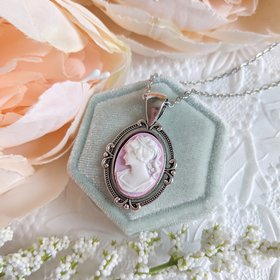 Purple Cameo Necklace, Oval Victorian Pendant, Vintage Style Jewelry Gift 