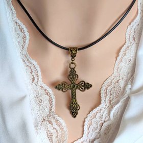 Gothic Cross Necklace on Leather Choker