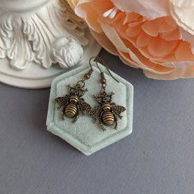 Bee earrings, Bronze Bee dangle earrings, Honeybee jewelry, Art Nouveau jewelry, Spring jewelry