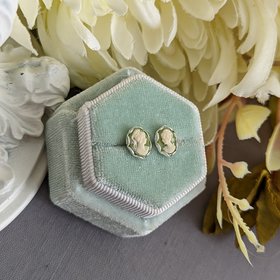 Green Cameo Studs, Stainless Steel Hypoallergenic Studs
