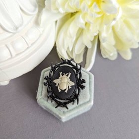 Black Bee Brooch, Gothic Jewelry, Bramble Fairytale Pin, Whimsigothic Accessories