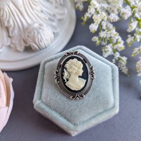 Black Cameo Brooch, Steampunk Pin, Gothic Victorian Jewelry, Historical Fiction Booklover Gift