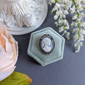 Blue Cameo Brooch, Victorian Jewelry, Historical Costume