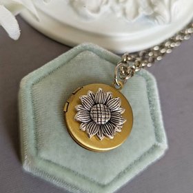 Tiny Sunflower Locket Necklace, Antiqued Gold Locket, Round Locket Necklace, Sunflower Jewelry, Keepsake Gift, Teen Daughter Gift