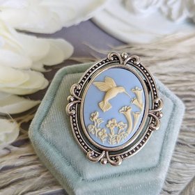 Blue Hummingbird Brooch, Bird Pin, Hummingbird Cameo Brooch, Nature Jewelry Gift idea, Gift for Mom
