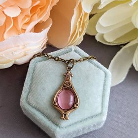 Pink Victorian Necklace, Elegant Drop Pendant, Vintage Style Jewelry 