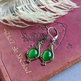 Victorian Earrings, Green Dangle Earrings, Vintage Style Jewelry Gift for Her, Regency Era, Art Nouveau