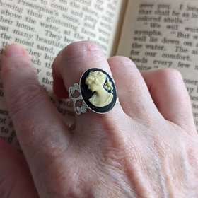 Cameo Ring, Statement Ring, Adjustable Size, Silver Filigree, Victorian Jewelry, Vintage Style, Steampunk Dark Academia