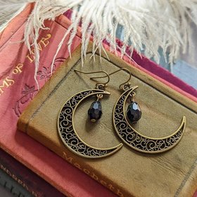 Crescent Moon Earrings, Celestial Jewelry, Filigree Moon Pendants