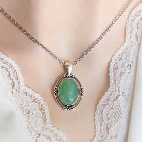 Natural Aventurine Necklace, Green Crystal Pendant, 8th Anniversary Gift for Wife