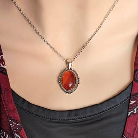 Oval Carnelian Necklace, Red Crystal Jewelry, Natural Gemstone Pendant