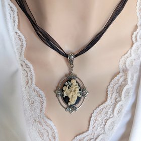 Gothic Angel Necklace, Cherub Cameo Pendant, Black Ribbon Choker, Victorian Goth Jewelry