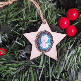 Christmas Ornament, Star Ornament, Victorian Lady Cameo, Shabby Chic, Romantic Christmas Tree, Holiday Decor, Vintage Style, Real Wood