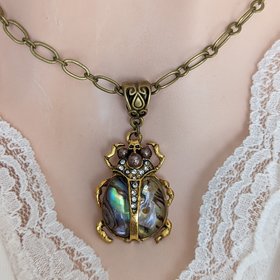 Scarab Beetle Necklace, Whimsigothic Jewelry, Eqyptian Pendant with Paperclip Chain