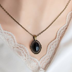 Oval Obsidian Necklace, Black Stone Pendant, Gothic Jewelry Gift