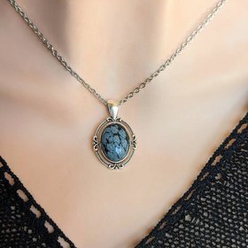 Snowflake Obsidian Necklace, Black Stone Pendant Gothic Jewelry