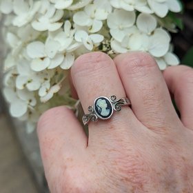 Black Cameo ring, 925 Sterling Silver Ring, Adjustable size, Antique Replica Jewelry