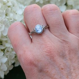 Blue Cameo Ring, 925 Sterling Silver Adjustable Cameo Ring, Antique Replica Cameo Jewelry, Victorian Jewelry Gift for Her