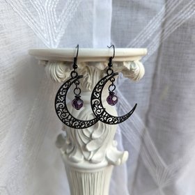 Black Crescent Moon earrings, Celestial Moon earrings, Filigree Moon jewelry, Boho earrings, Witchy earrings