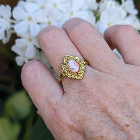 Victorian Cameo Ring, Golden Cameo Jewelry, Historical Jewelry, Adjustable Size Ring, Gift for Her