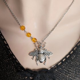 Asymmetrical Bee with Honey Necklace, Nature Jewelry Gift