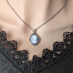 Blue Cameo Necklace, Victorian Gothic Jewelry, Vintage Style Something Blue for Bride Jewelry