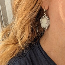 Cameo Statement Earrings, Goddess Cameo Earrings, Victorian Jewelry, Romantic Vintage Style Shabby Chic, Regency Jewelry, Historical Costume