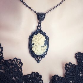 Black Cameo Necklace, Gothic Victorian Jewelry, Vintage Style Dark Academia, Gift for Girlfriend