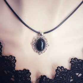 Obsidian Choker Necklace, Black Crystal Pendant, Gothic Jewelry Gift for Her